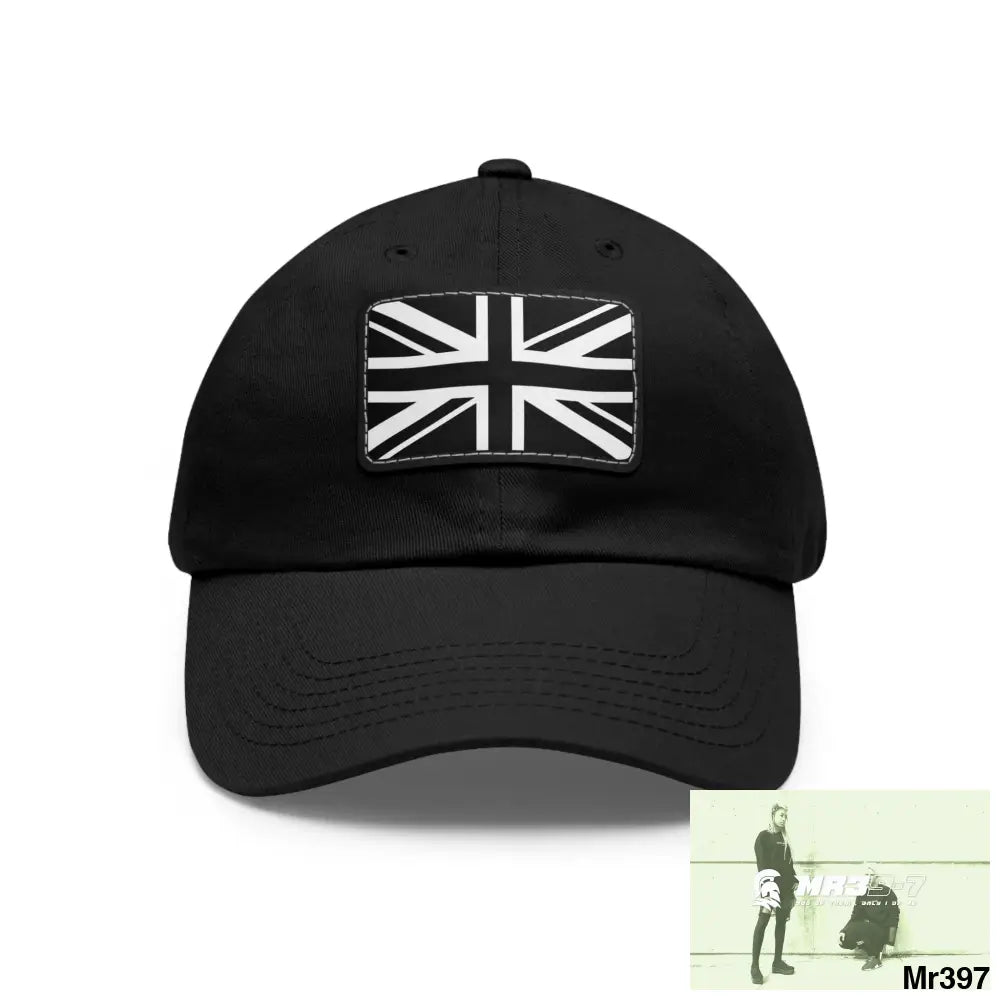 Tactical Union Jack GBR Dad Hat with Leather Patch (Rectangle) Black / Black patch / Rectangle / One size Hats