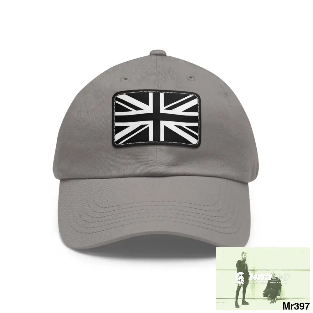 Tactical Union Jack GBR Dad Hat with Leather Patch (Rectangle) Grey / Black patch / Rectangle / One size Hats