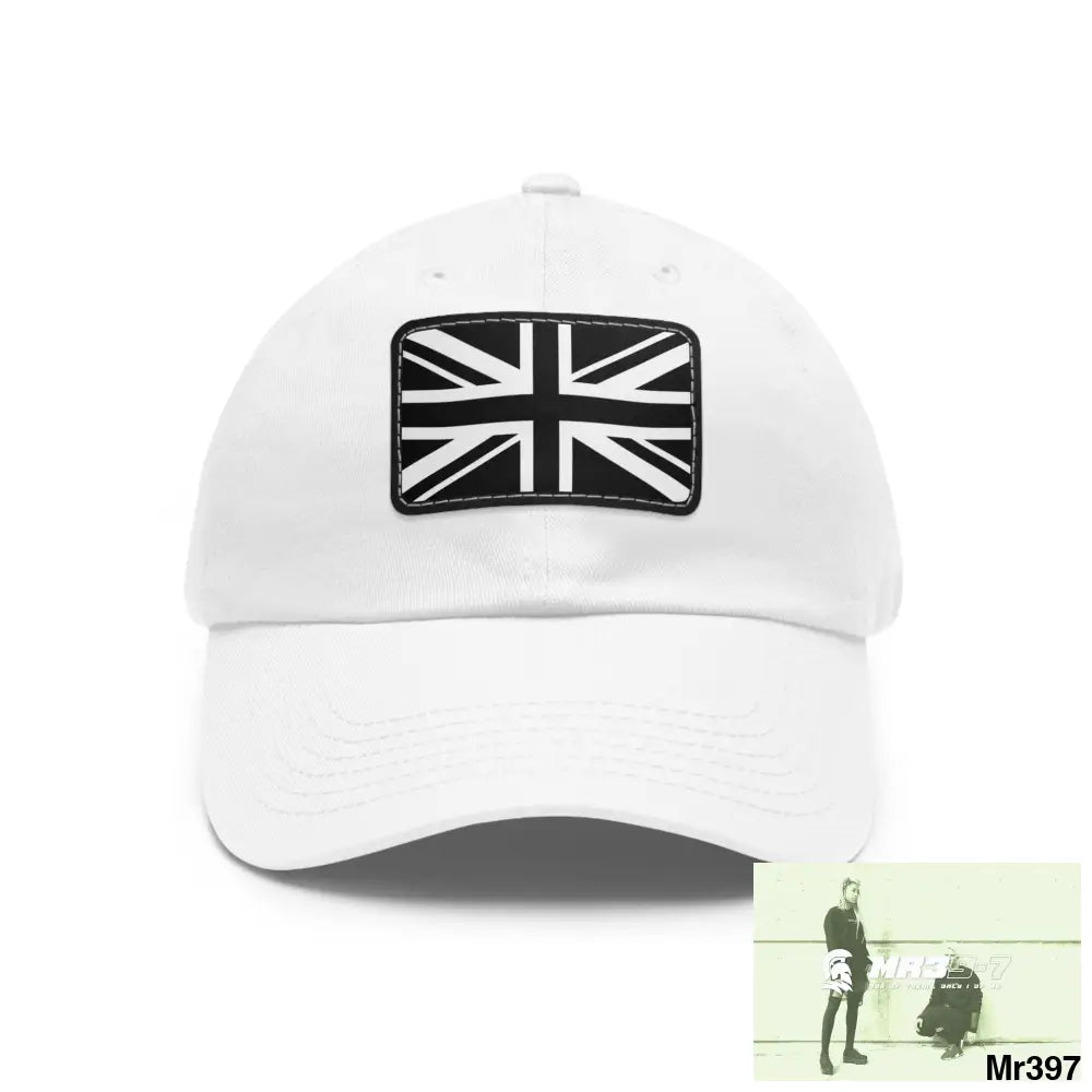 Tactical Union Jack GBR Dad Hat with Leather Patch (Rectangle) White / Black patch / Rectangle / One size Hats