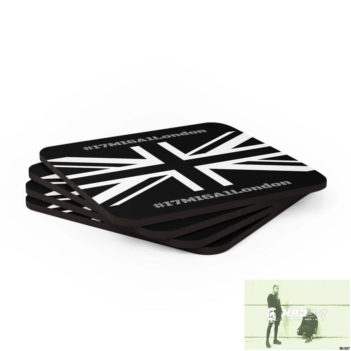 Tactical Union Jack GBR I7MI6A1London Corkwood Coaster Set Cork / 3.75’’ × 3.75’’ / Square Home Decor