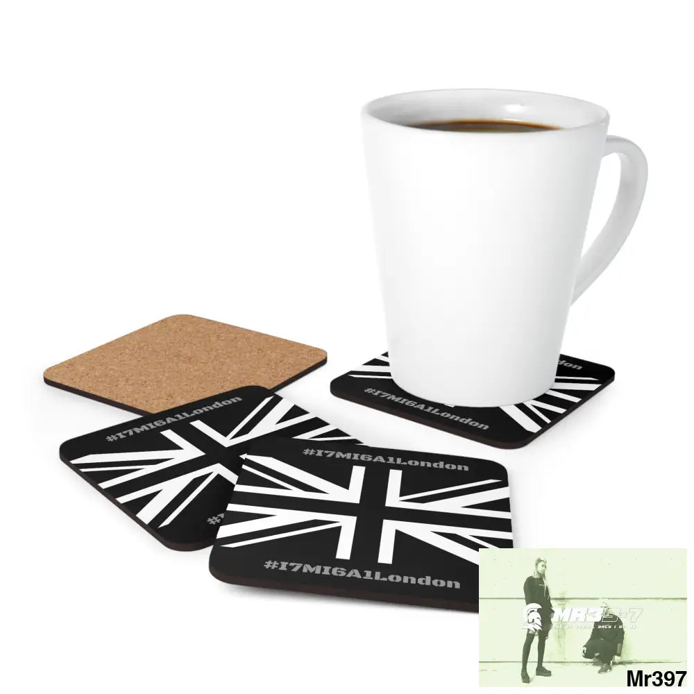 Tactical Union Jack GBR I7MI6A1London Corkwood Coaster Set Cork / 3.75’’ × 3.75’’ / Square Home Decor