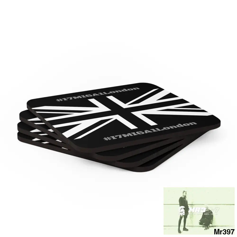 Tactical Union Jack GBR I7MI6A1London Corkwood Coaster Set Cork / 3.75’’ × 3.75’’ / Square Home Decor