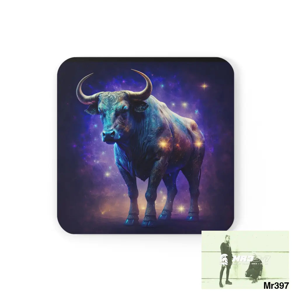 Taurus Zodiac Coaster Set Cork / 3.75’’ × 3.75’’ / Square Home Decor