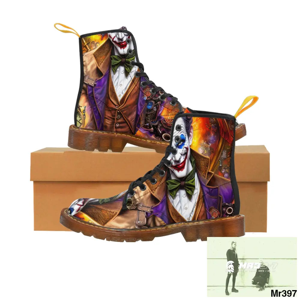 The 3D Steampunk Joker Hearts Tribal Fractal Women’s Canvas Boots US 6.5 / Brown sole Shoes