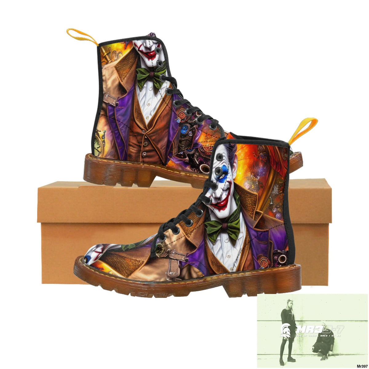 The 3D Steampunk Joker Hearts Tribal Fractal Women’s Canvas Boots US 6.5 / Brown sole Shoes