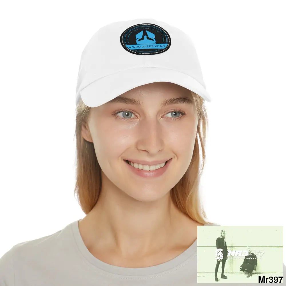 The A Who Dares Wins Dad Hat with Leather Patch (Round) Hats