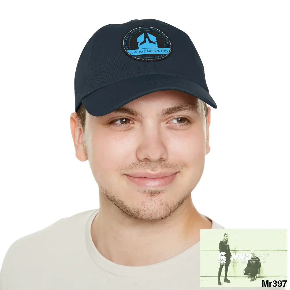 The A Who Dares Wins Dad Hat with Leather Patch (Round) Hats