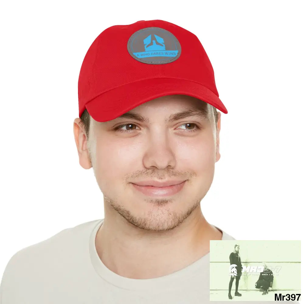 The A Who Dares Wins Dad Hat with Leather Patch (Round) Hats