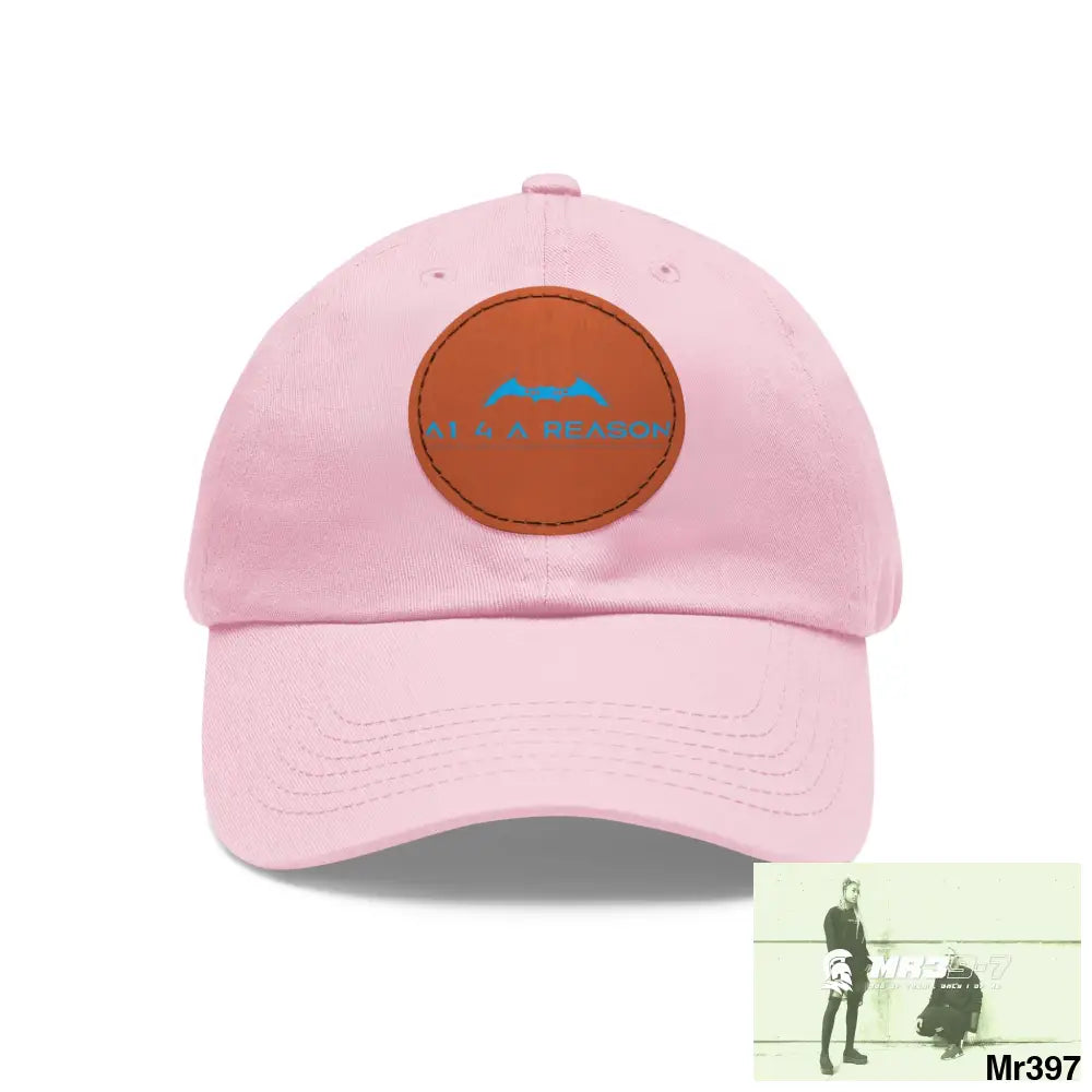 The A1 4 A Reason Dad Hat with Leather Patch (Round) Light Pink / Light Brown patch / Circle / One size Hats