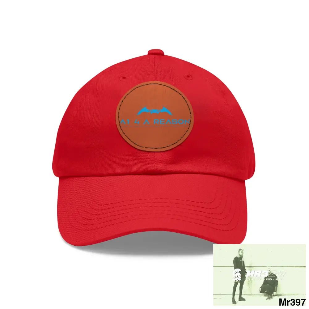 The A1 4 A Reason Dad Hat with Leather Patch (Round) Red / Light Brown patch / Circle / One size Hats