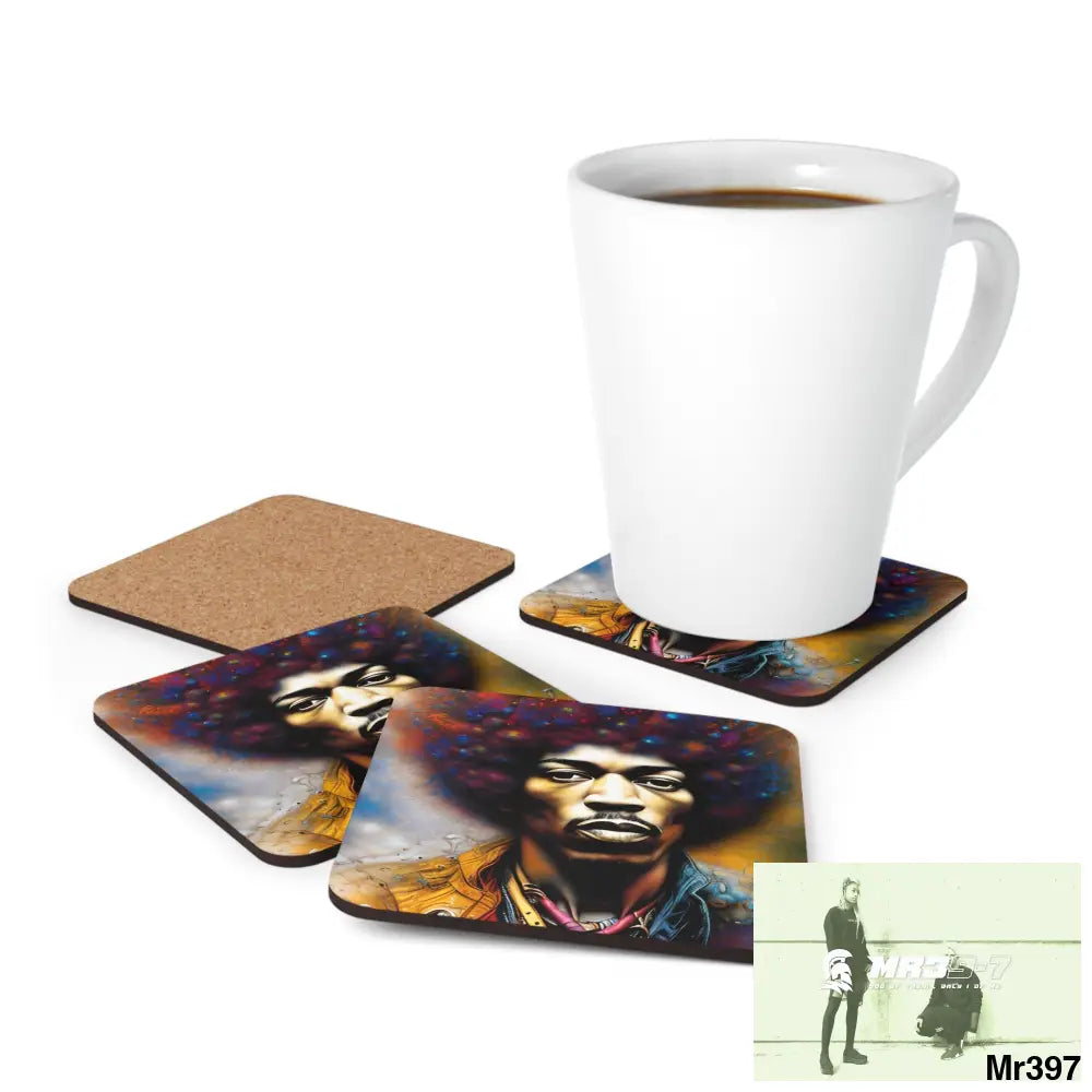 The Jimmy Hendrix Experience Corkwood Coaster Set Cork / 3.75’’ × 3.75’’ / Square Home Decor