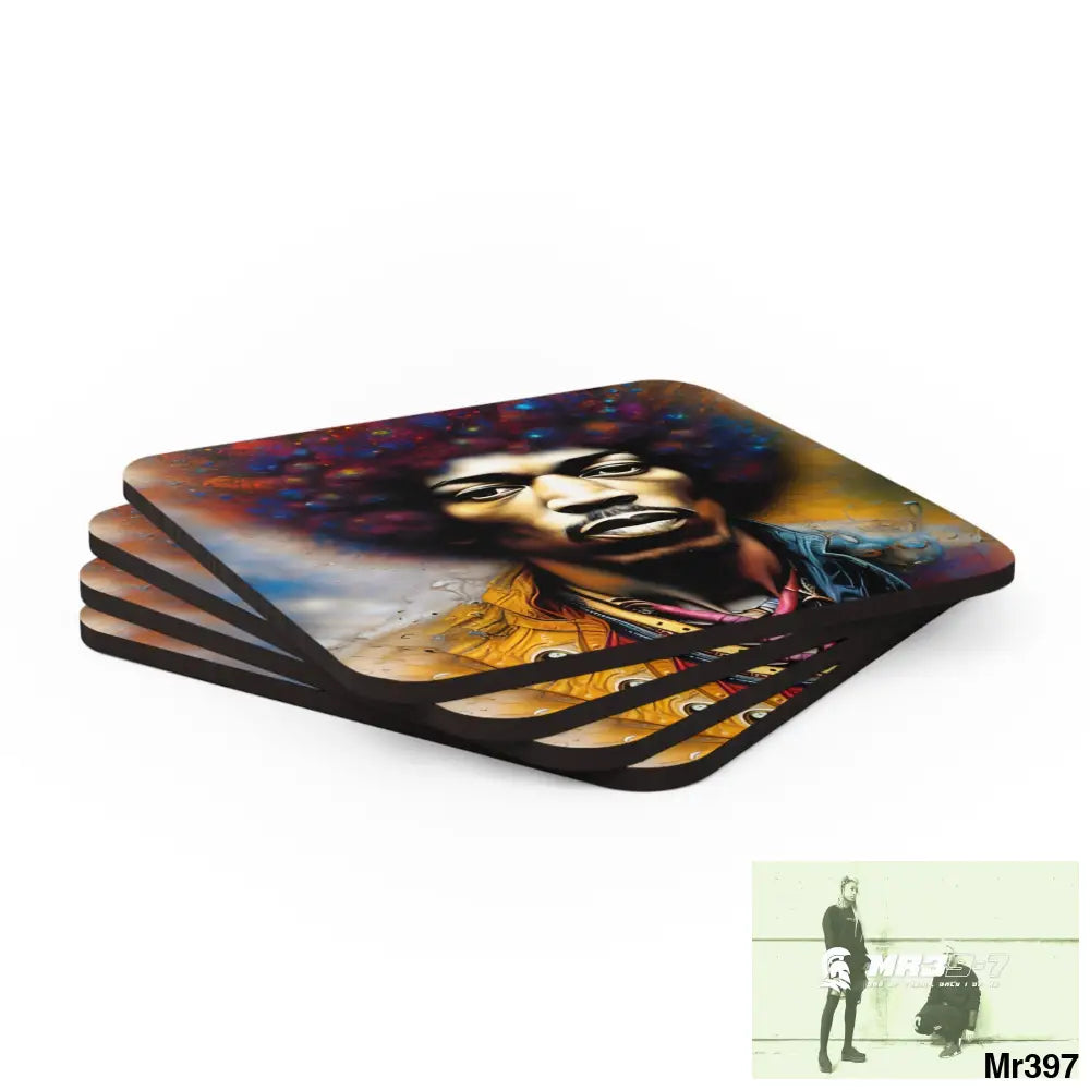 The Jimmy Hendrix Experience Corkwood Coaster Set Cork / 3.75’’ × 3.75’’ / Square Home Decor
