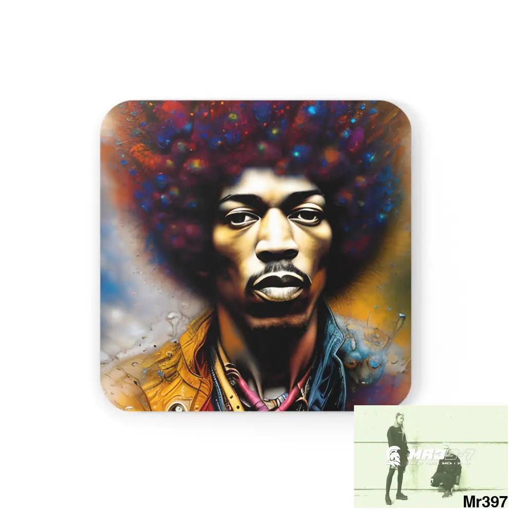 The Jimmy Hendrix Experience Corkwood Coaster Set Cork / 3.75’’ × 3.75’’ / Square Home Decor