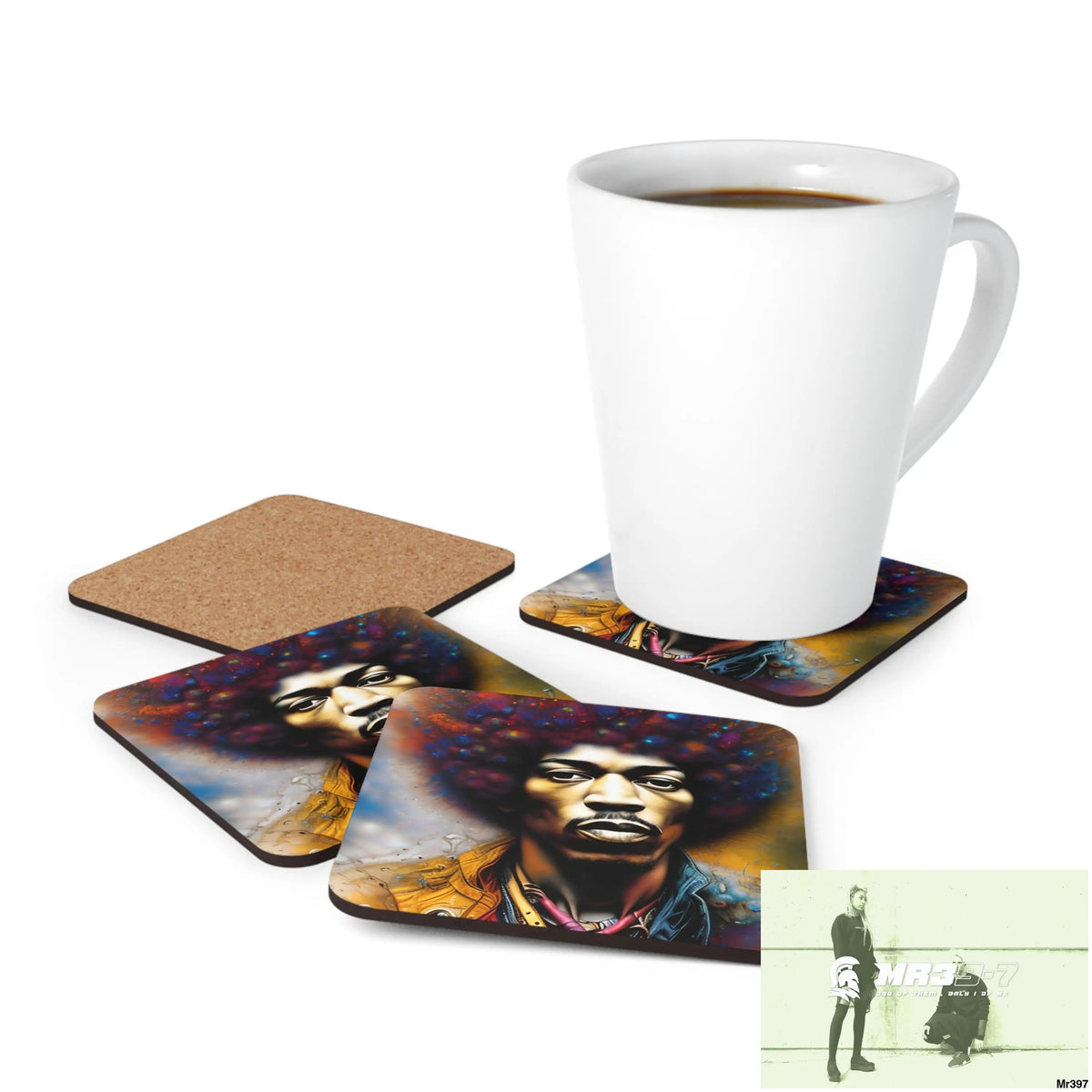 The Jimmy Hendrix Experience Corkwood Coaster Set Cork / 3.75’’ × 3.75’’ / Square Home Decor