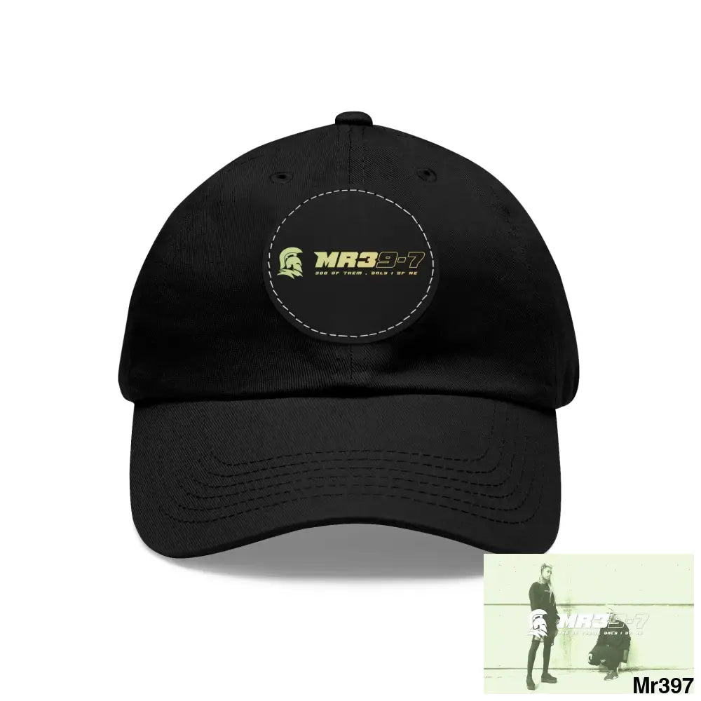 The MR39 Dad Hat with Leather Patch (Round) Black / Black patch / Circle / One size Hats