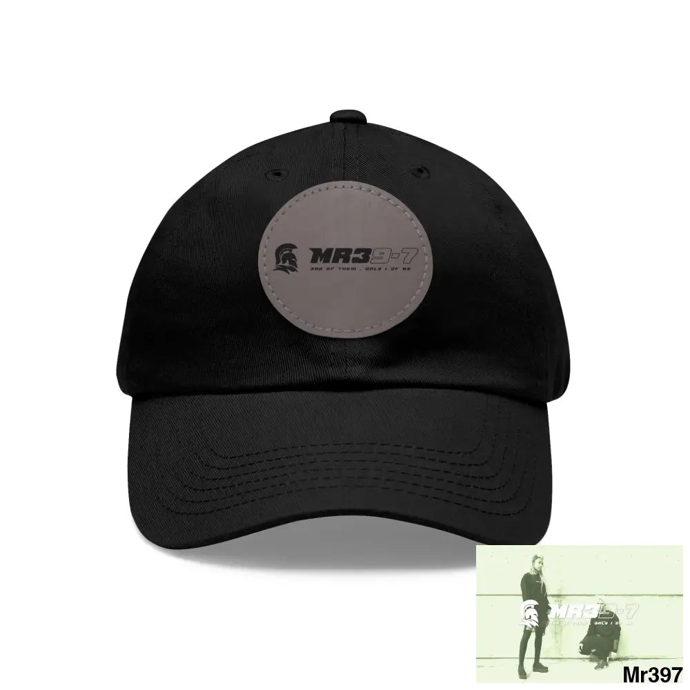 The MR39 Dad Hat with Leather Patch (Round) Black / Grey patch / Circle / One size Hats