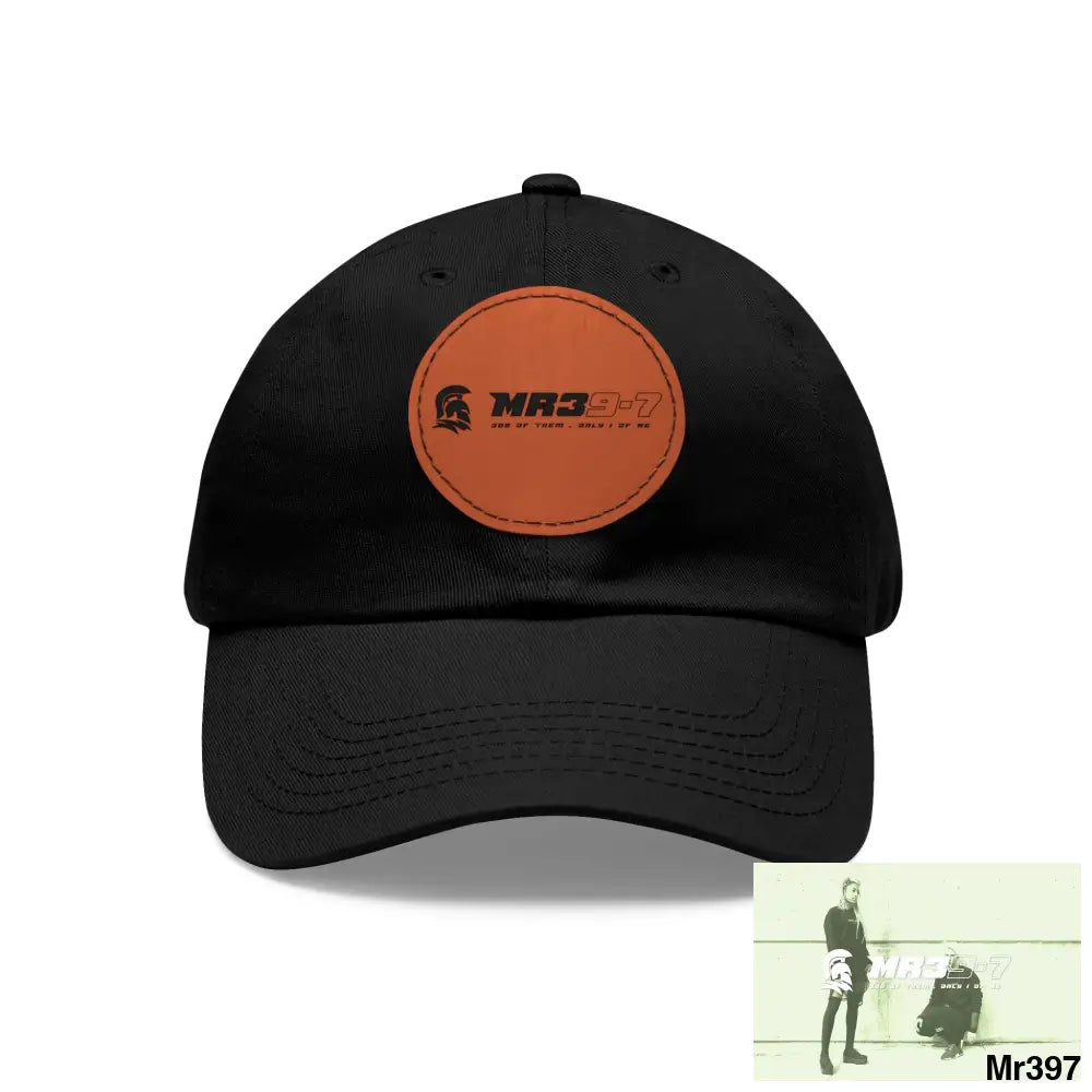 The MR39 Dad Hat with Leather Patch (Round) Black / Light Brown / Circle / One size Hats