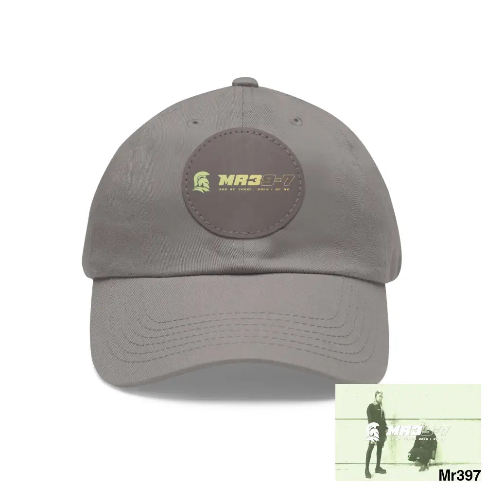 The MR39 Dad Hat with Leather Patch (Round) Grey / Grey patch / Circle / One size Hats