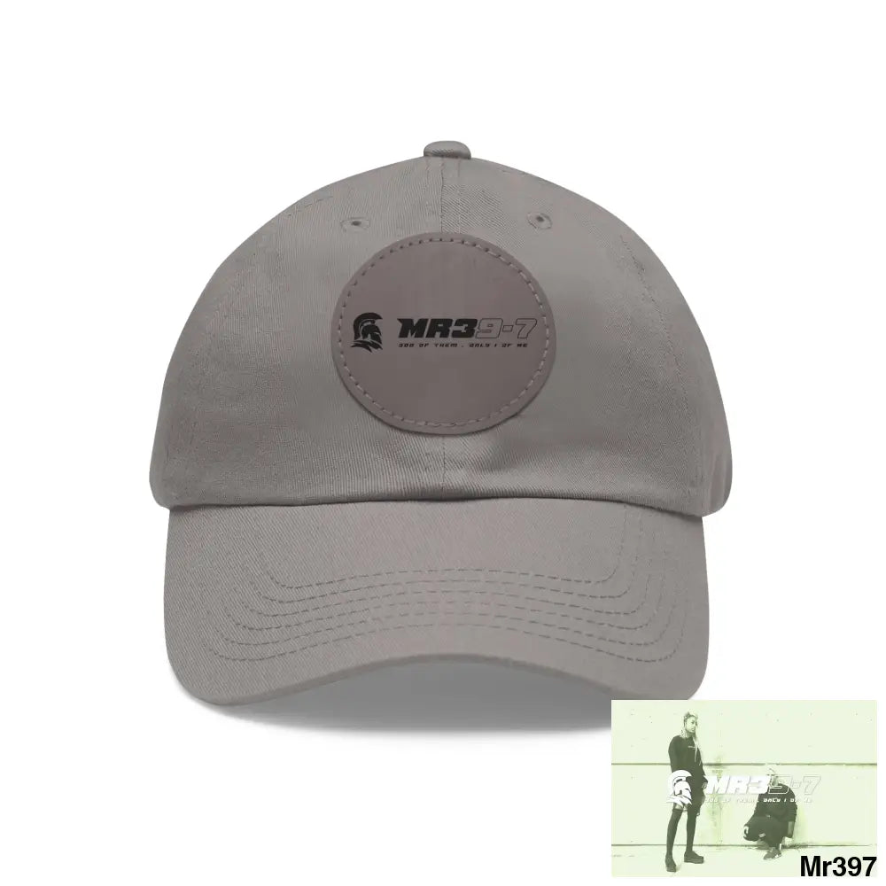 The MR39 Dad Hat with Leather Patch (Round) Grey / Grey patch / Circle / One size Hats