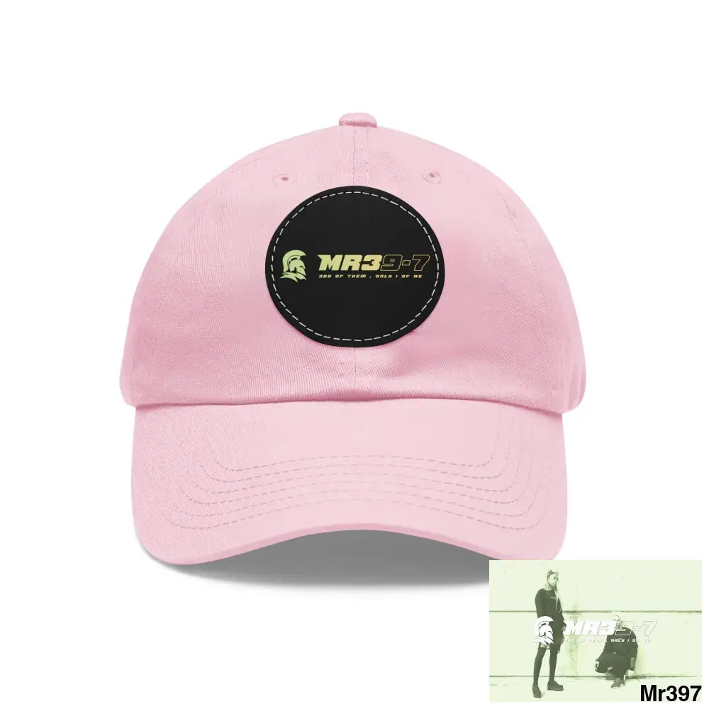 The MR39 Dad Hat with Leather Patch (Round) Light Pink / Black patch / Circle / One size Hats