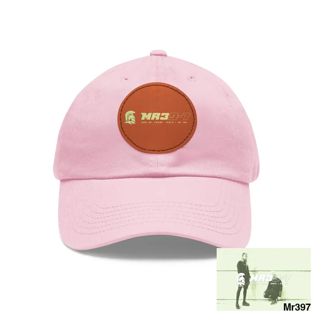 The MR39 Dad Hat with Leather Patch (Round) Light Pink / Light Brown patch / Circle / One size Hats