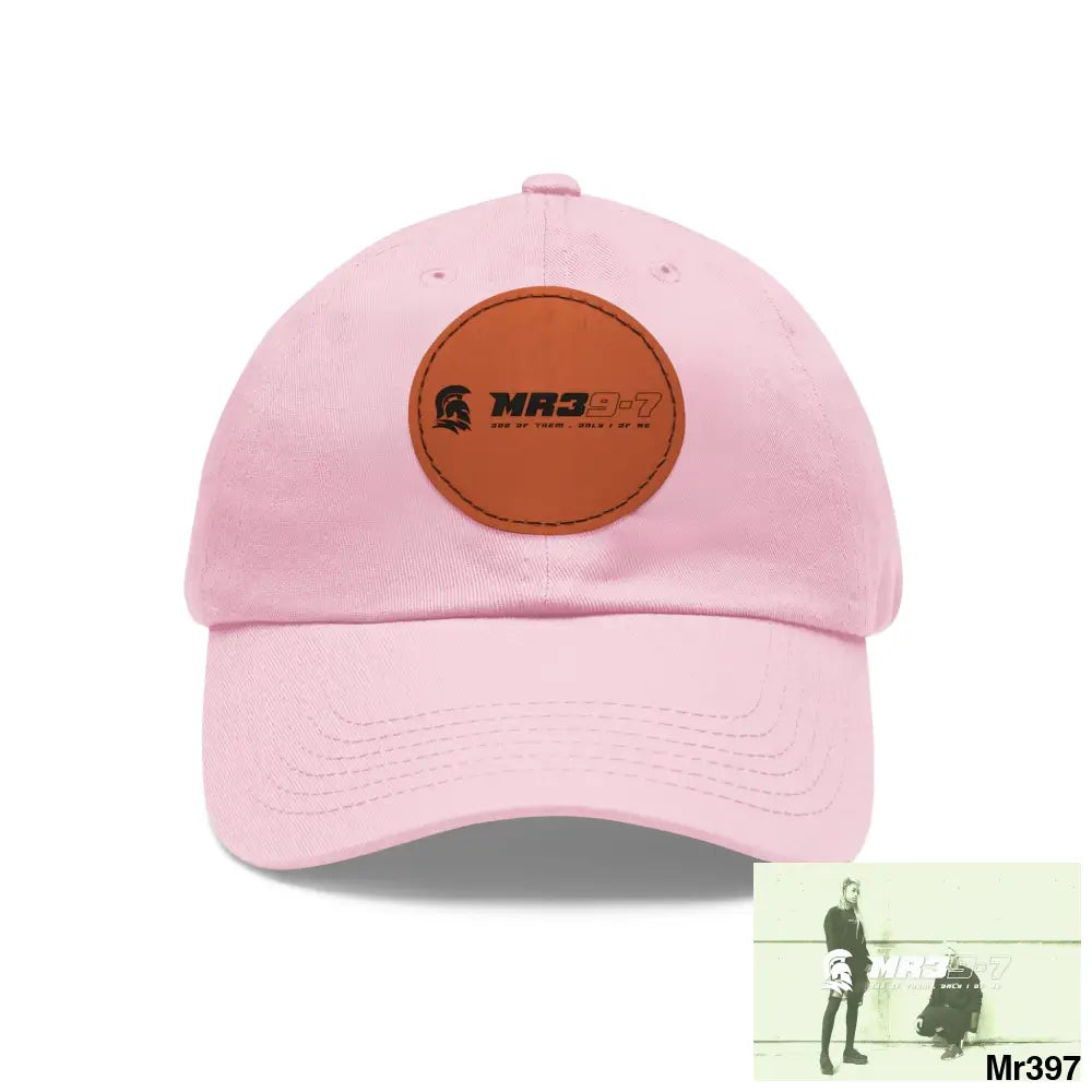 The MR39 Dad Hat with Leather Patch (Round) Light Pink / Light Brown patch / Circle / One size Hats
