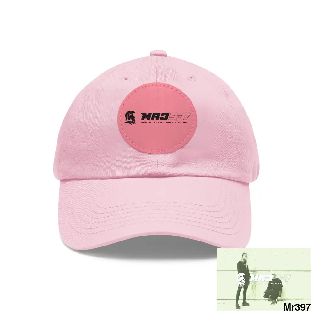 The MR39 Dad Hat with Leather Patch (Round) Light Pink / Pink patch / Circle / One size Hats
