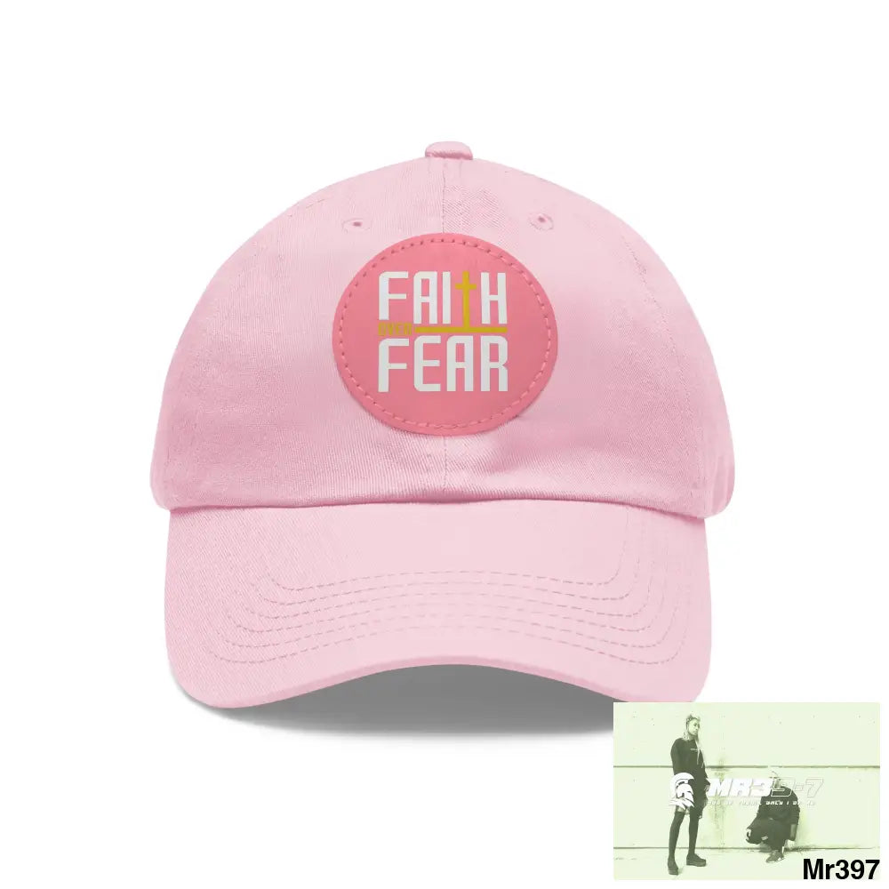 The MR39 Dad Hat with Leather Patch (Round) Light Pink / Pink patch / Circle / One size Hats