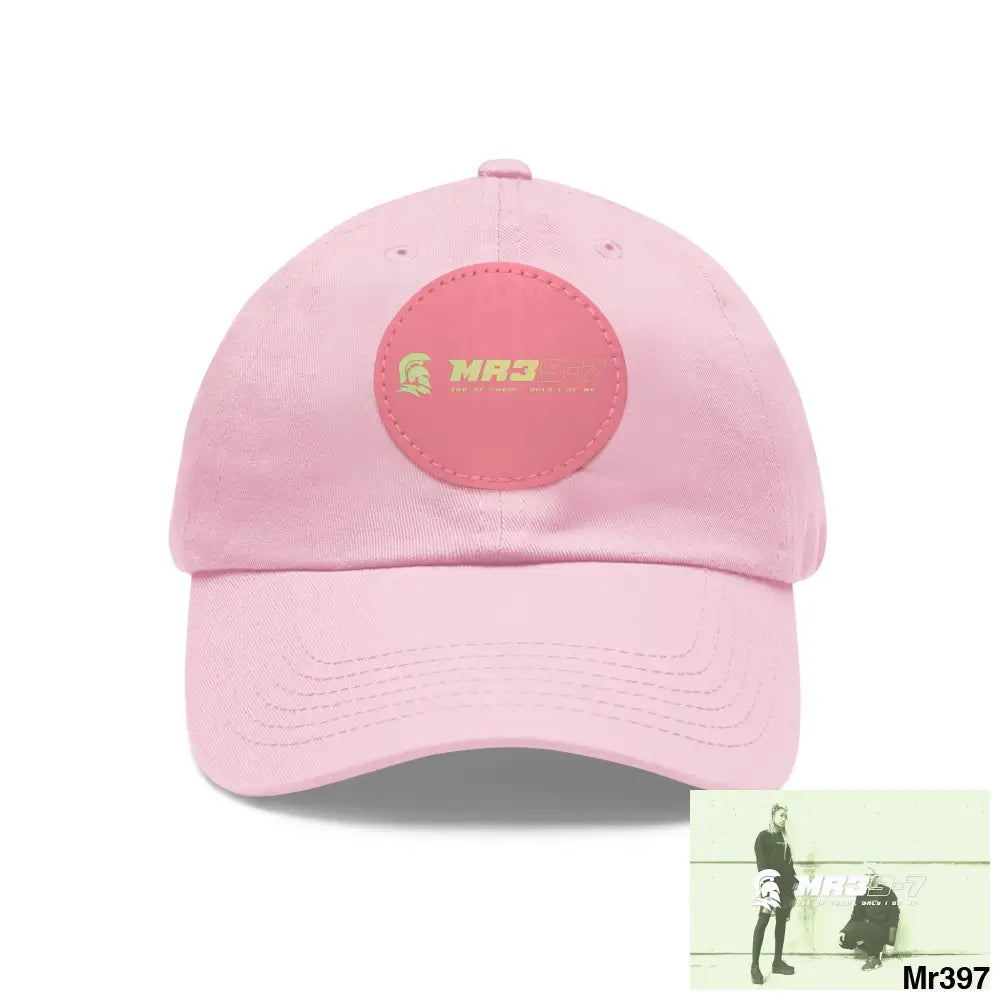 The MR39 Dad Hat with Leather Patch (Round) Light Pink / Pink patch / Circle / One size Hats