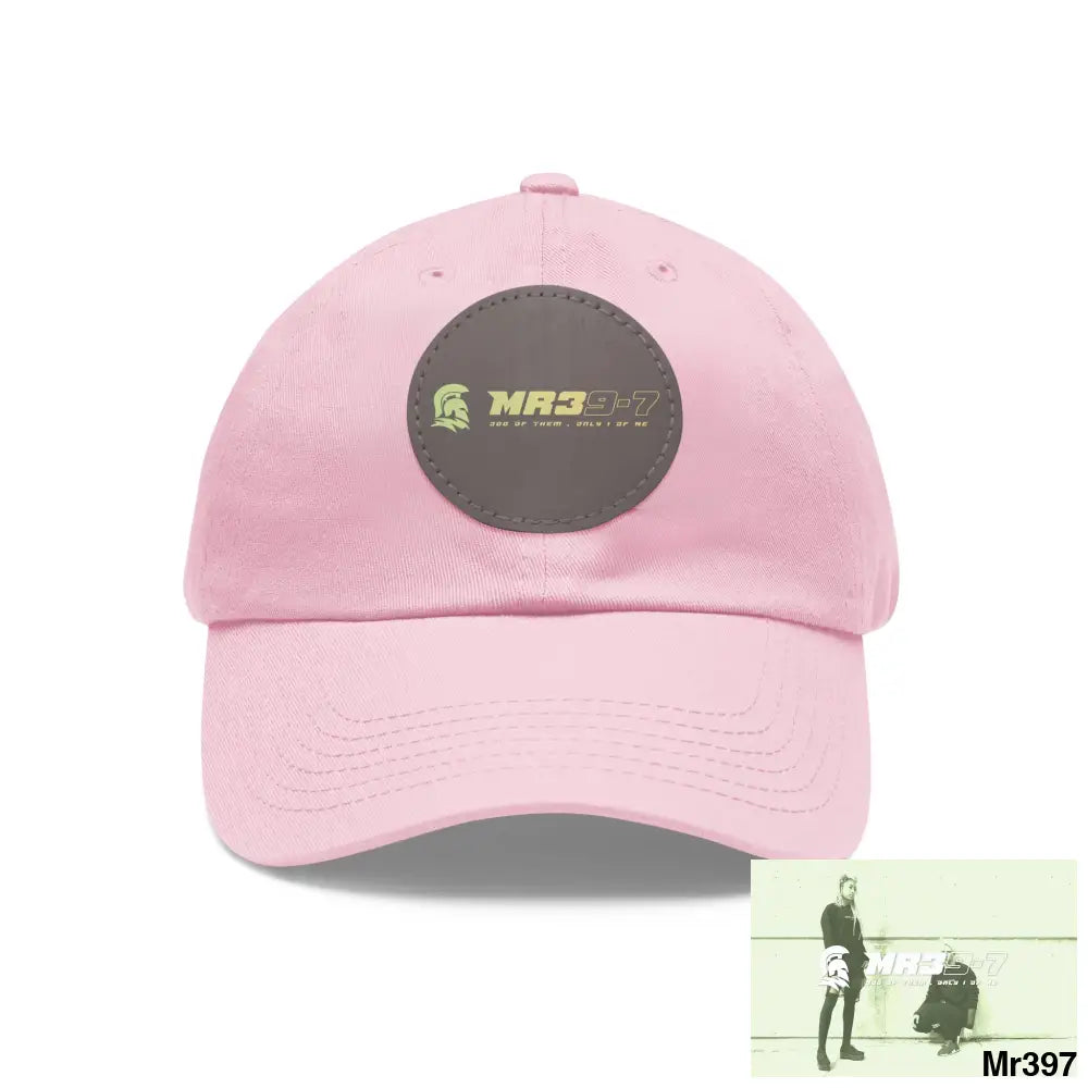 The MR39 Dad Hat with Leather Patch (Round) Light Pink / Grey patch / Circle / One size Hats