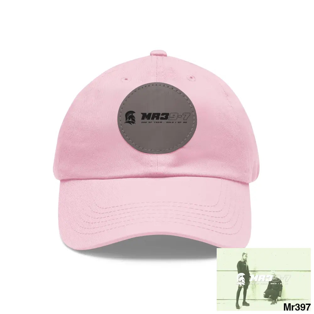 The MR39 Dad Hat with Leather Patch (Round) Light Pink / Grey patch / Circle / One size Hats