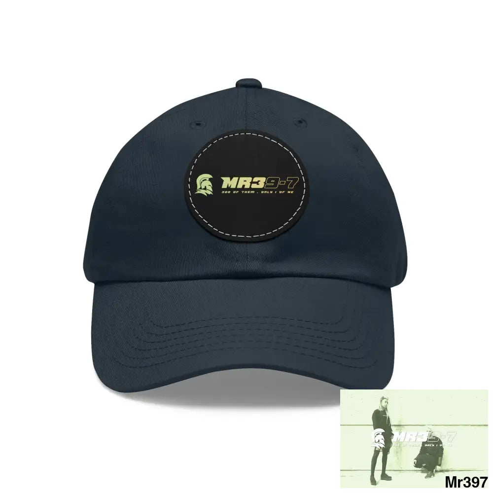 The MR39 Dad Hat with Leather Patch (Round) Navy / Black patch / Circle / One size Hats