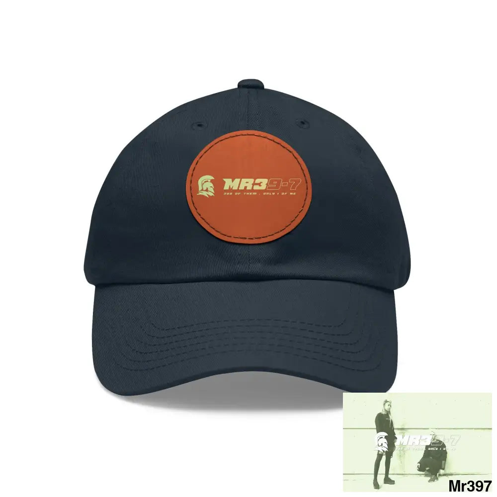 The MR39 Dad Hat with Leather Patch (Round) Navy / Light Brown patch / Circle / One size Hats