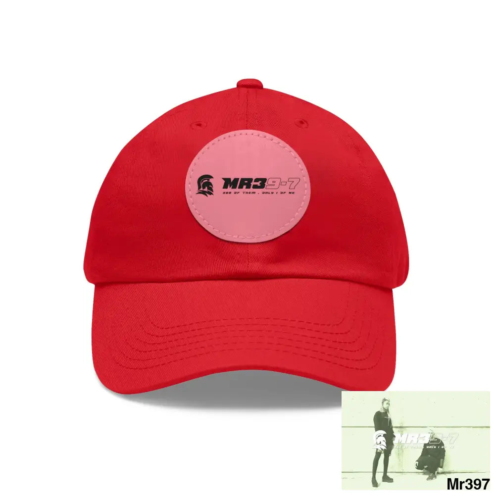 The MR39 Dad Hat with Leather Patch (Round) Red / Pink patch / Circle / One size Hats