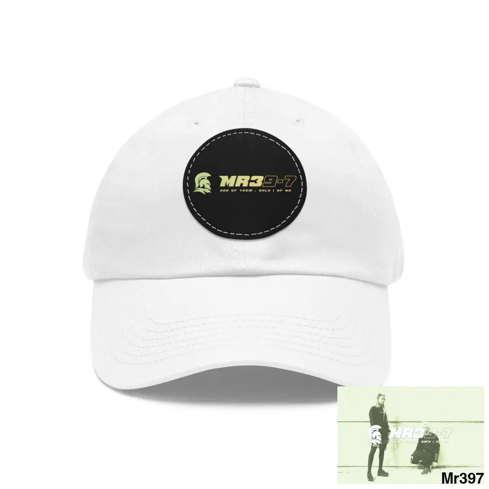 The MR39 Dad Hat with Leather Patch (Round) White / Black patch / Circle / One size Hats