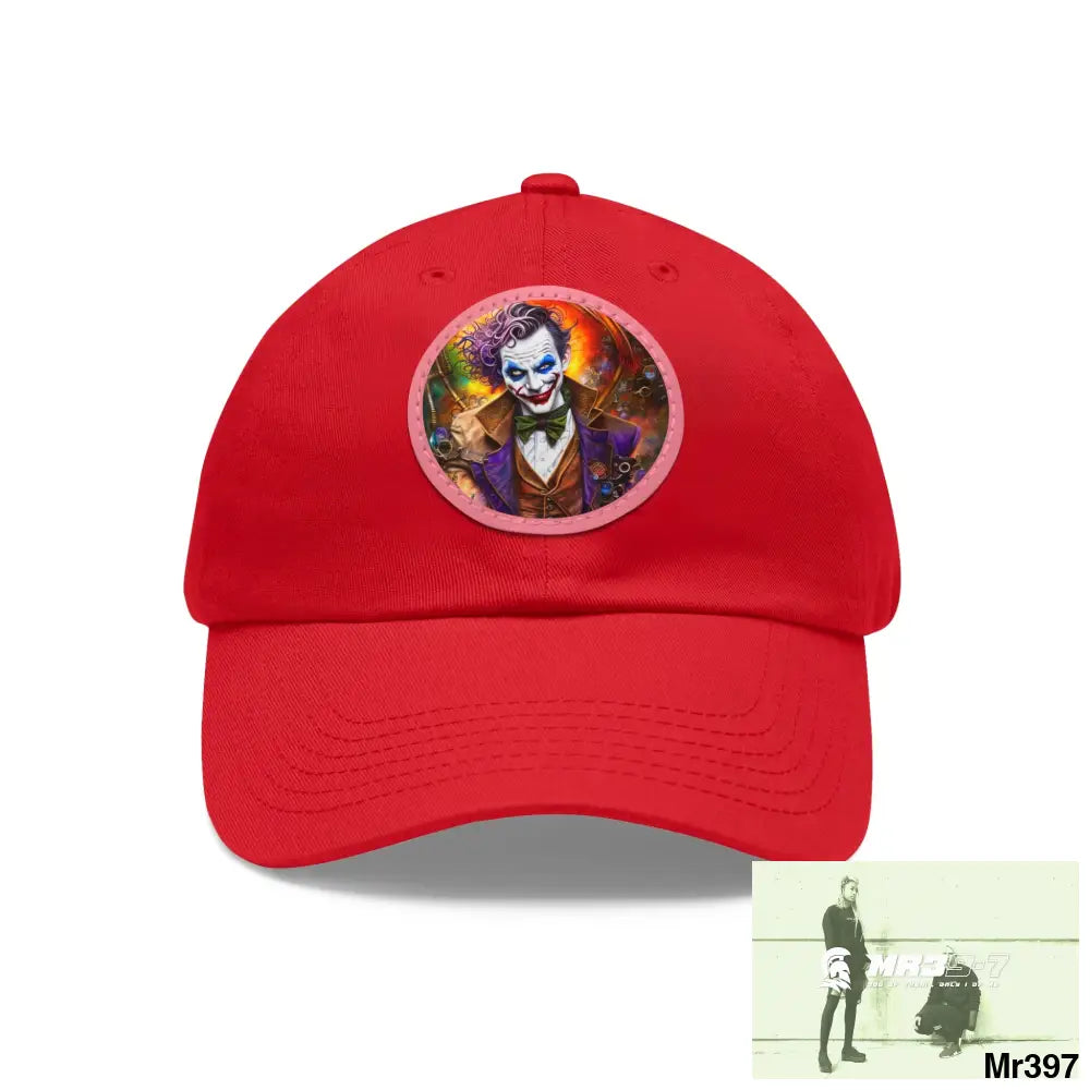 The Steampunk Joker Hearts Tribal Fractal Dad Hat with Leather Patch (Round) Red / Pink patch / Circle / One size Hats