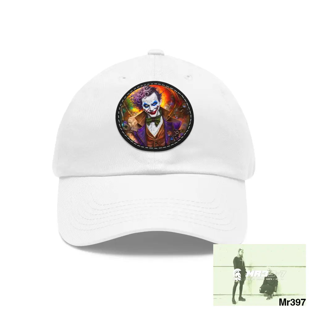 The Steampunk Joker Hearts Tribal Fractal Dad Hat with Leather Patch (Round) White / Black patch / Circle / One size