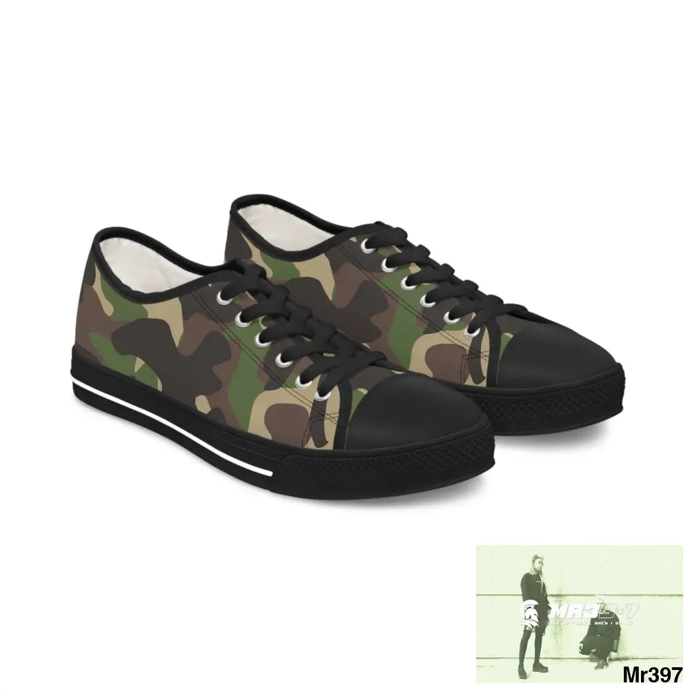 Traditional Camo Black Women’s Low Top Sneakers US 5.5 / Black sole Shoes