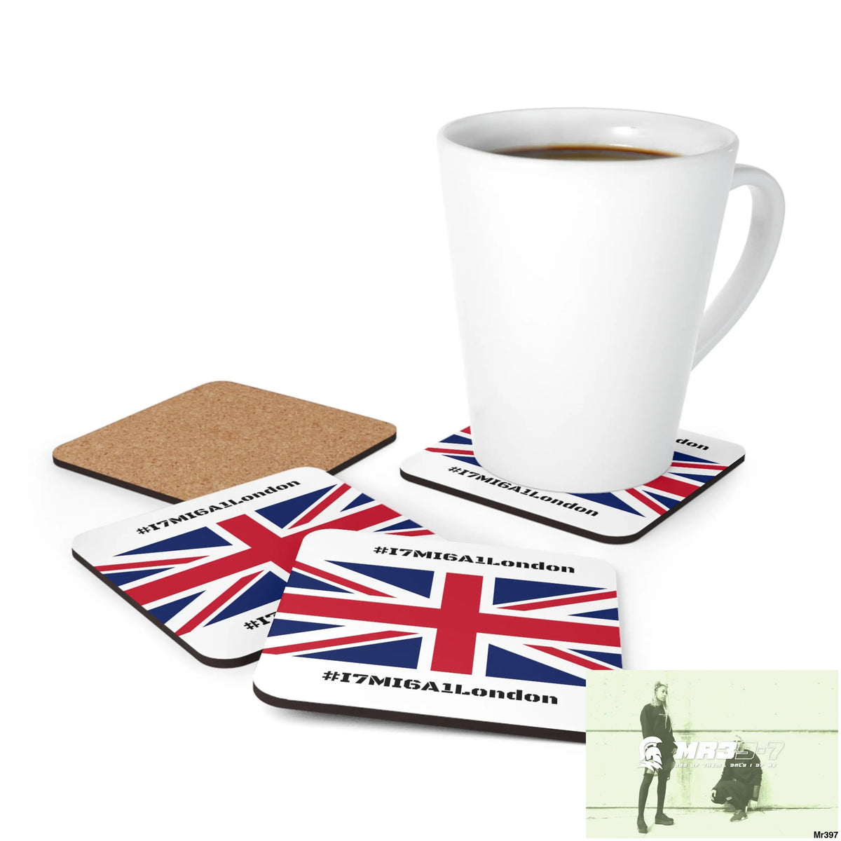 Union Jack GBR I7MI6A1London Corkwood Coaster Set Cork / 3.75’’ × 3.75’’ / Square Home Decor