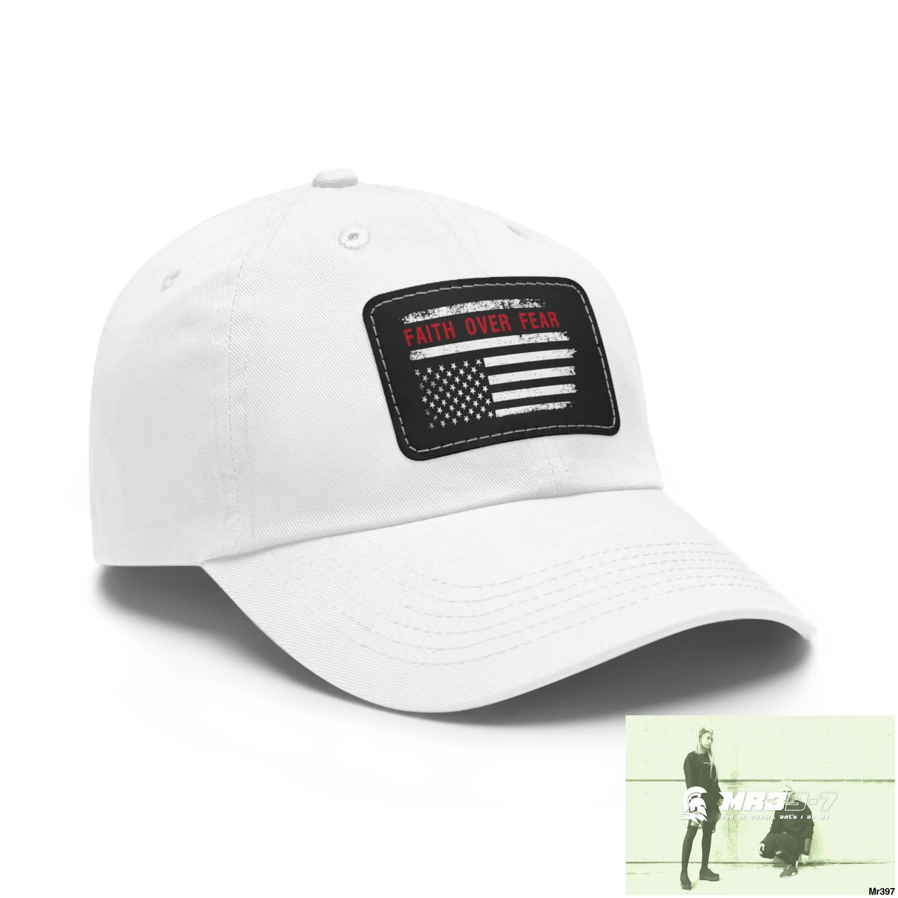 USA Faith over Fear Dad Hat with Leather Patch (Rectangle) Hats