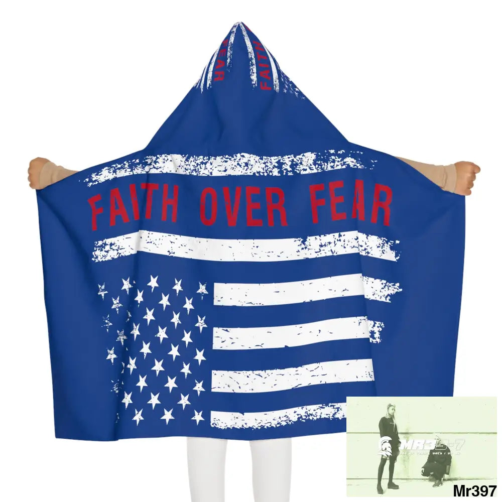 USA Faith over Fear Youth Hooded Towel 24’’ × 48’’ All Over Prints