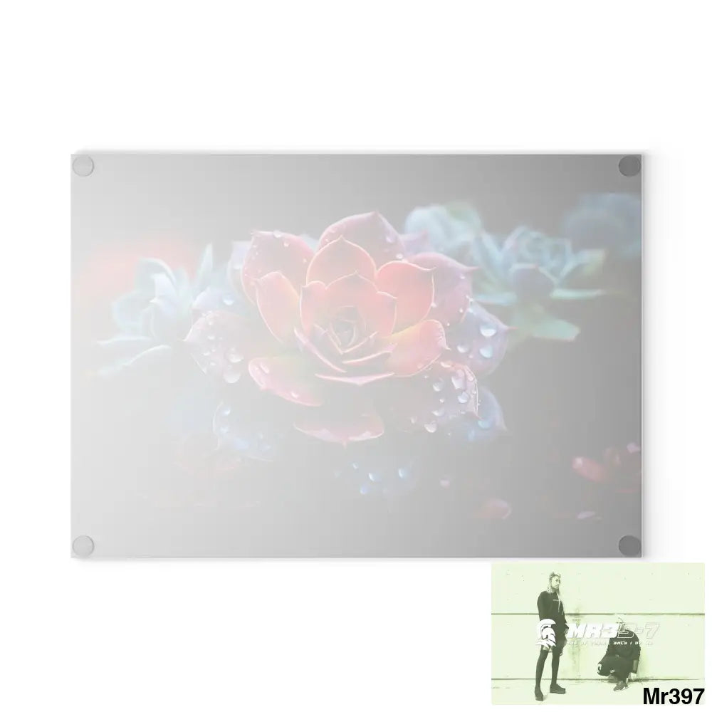 Vibrant Succulent Plant with rain drops Glass Cutting Board Home Decor