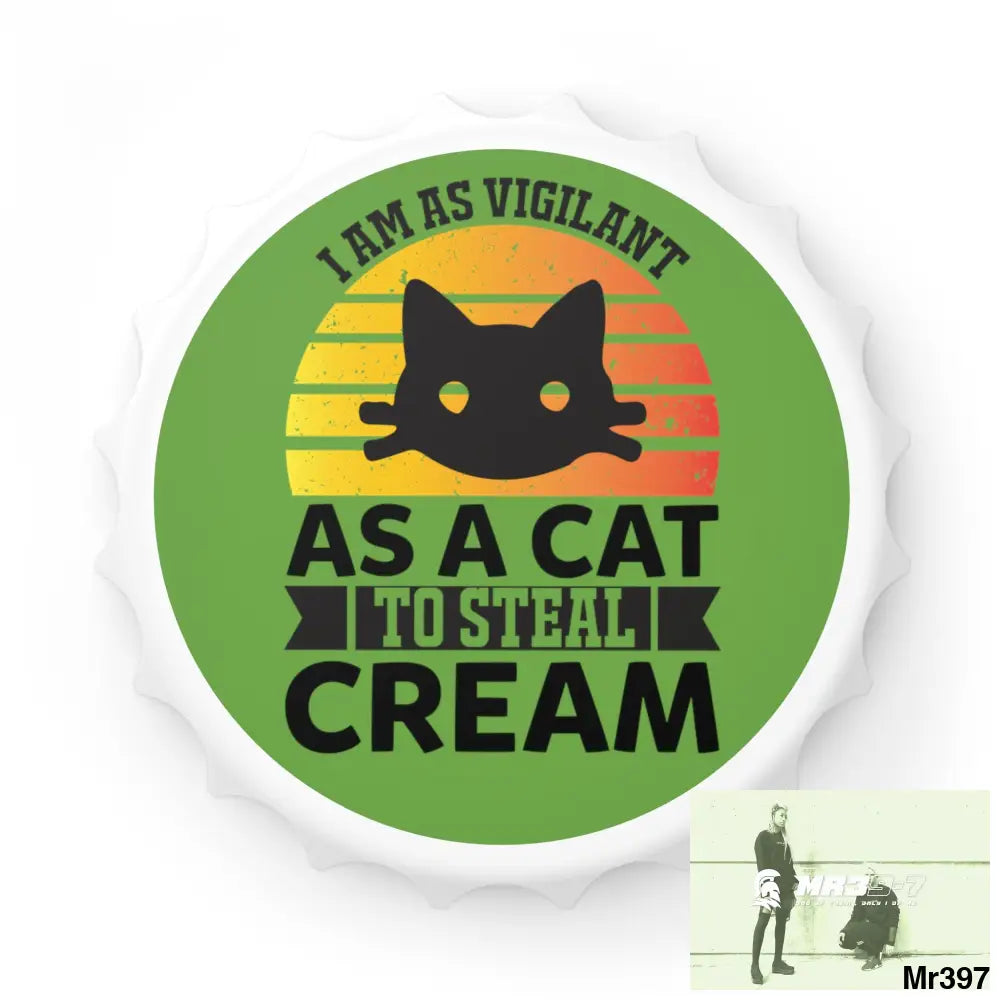 Vigilant Cat Cream Magnetic Bottle Opener One size / White Accessories