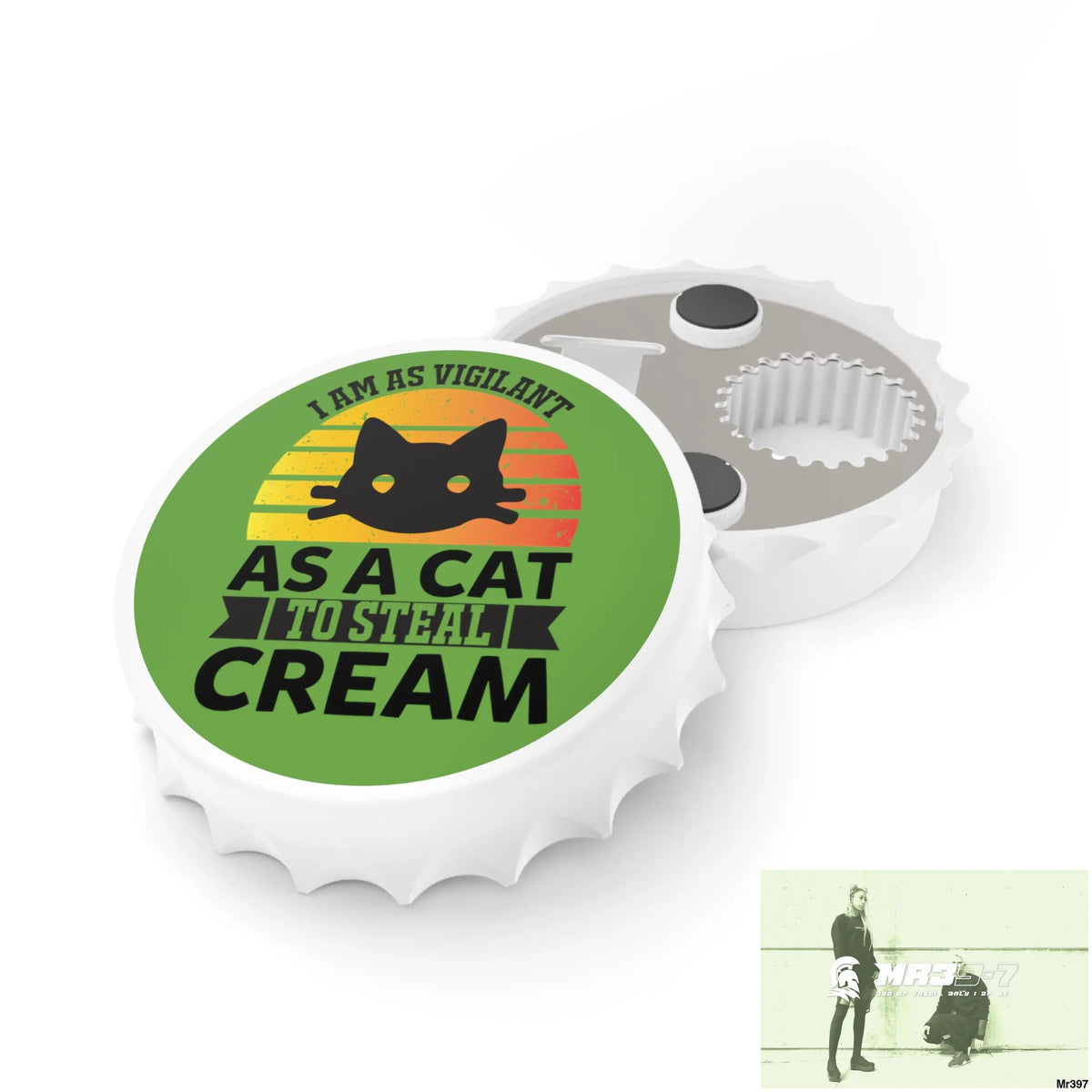 Vigilant Cat Cream Magnetic Bottle Opener One size / White Accessories