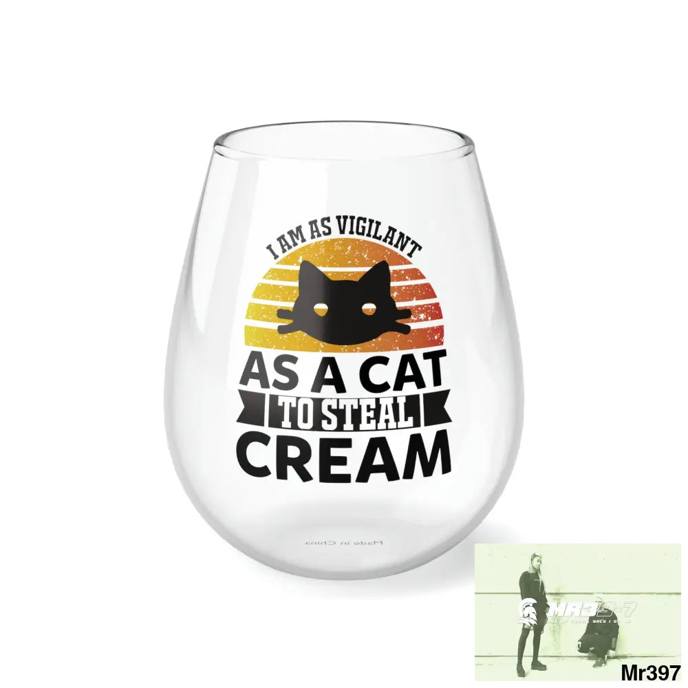 Vigilant Cat to cream Stemless Wine Glass 11.75oz 11.75oz Mug