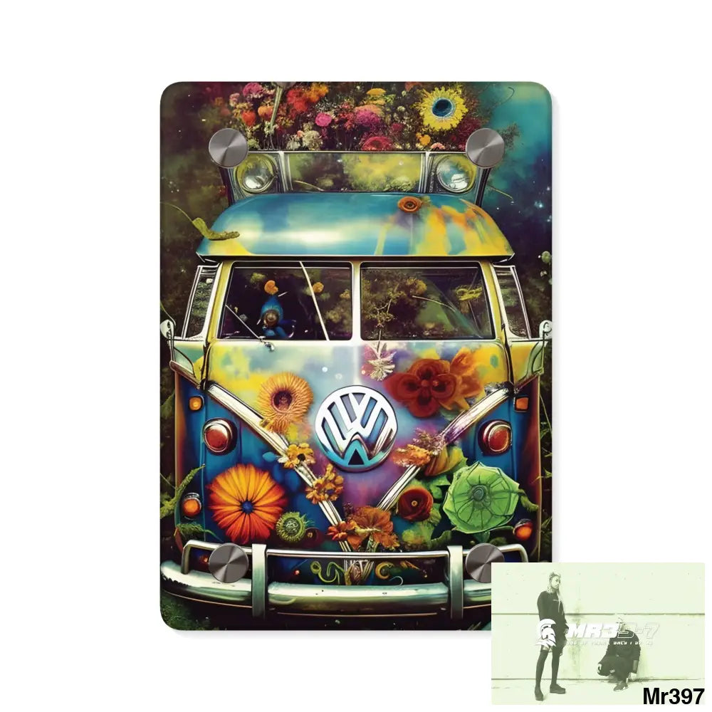 Volkswagen Bus Hippie Style 1968 Flowers Power Acrylic Wall Art Panels 5’’ x 7’’ (Vertical) / 0.25’’ Home Decor