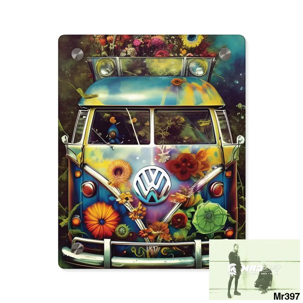 Volkswagen Bus Hippie Style 1968 Flowers Power Acrylic Wall Art Panels 8″ x 10″ (Vertical) / 0.25’’ Home Decor