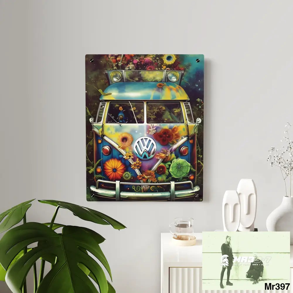 Volkswagen Bus Hippie Style 1968 Flowers Power Acrylic Wall Art Panels Home Decor