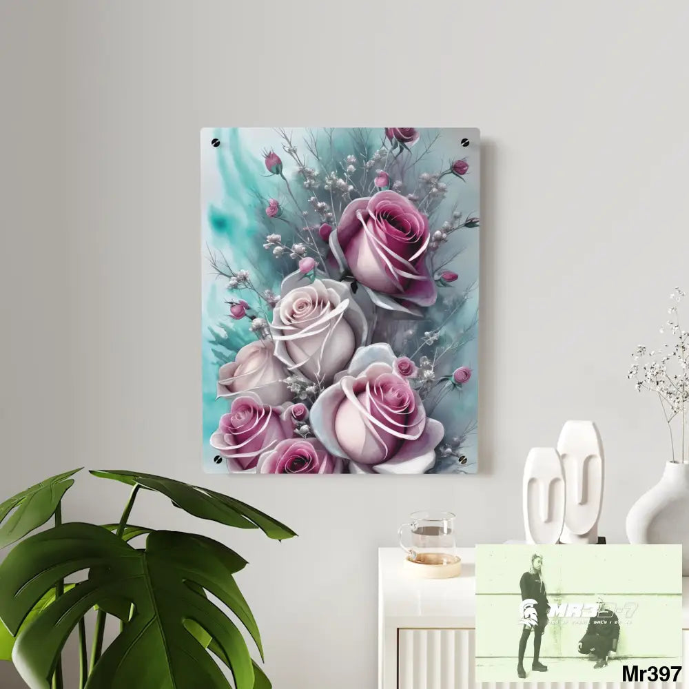Water color Winter Flower Bouquet Acrylic Wall Art Panels Home Decor