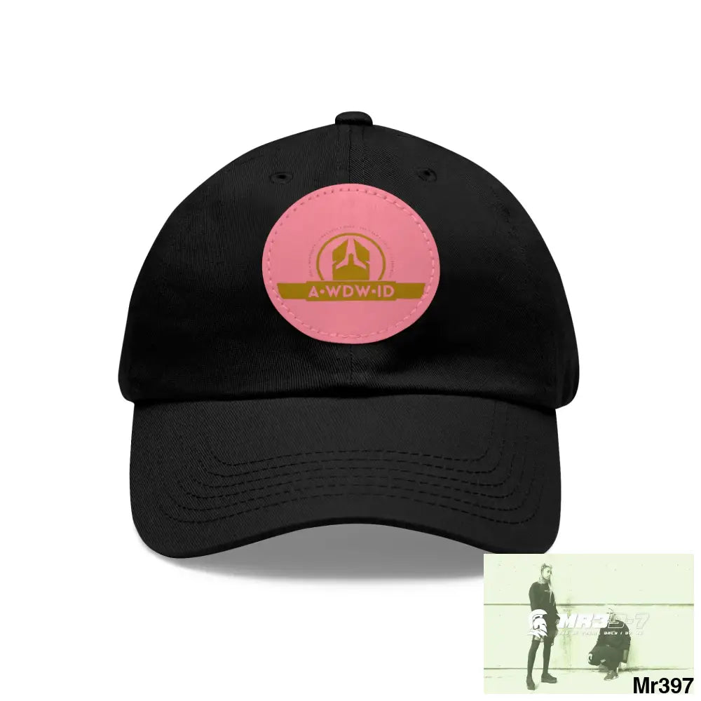 WDW.ID Dad Hat with Leather Patch (Round) Black / Pink patch / Circle / One size Hats